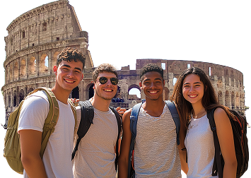 Tourists on a tour of the Colosseum